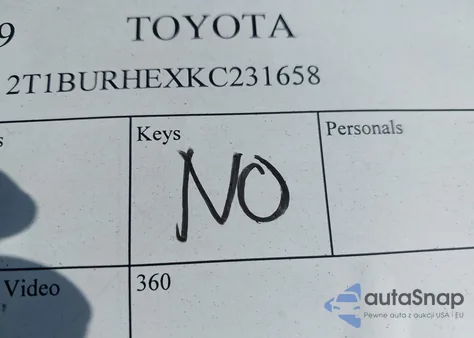 2019 Toyota Corolla L from USA, damaged, VIN 2T1BURHEXKC231658